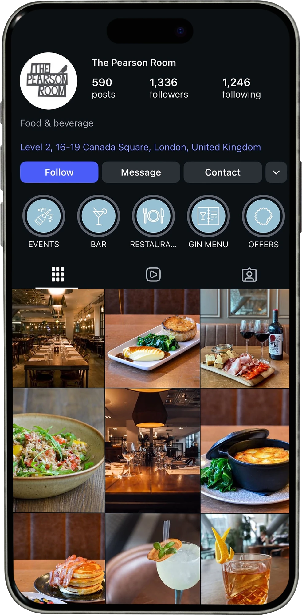 The Pearson Room Instagram profile on mobile
