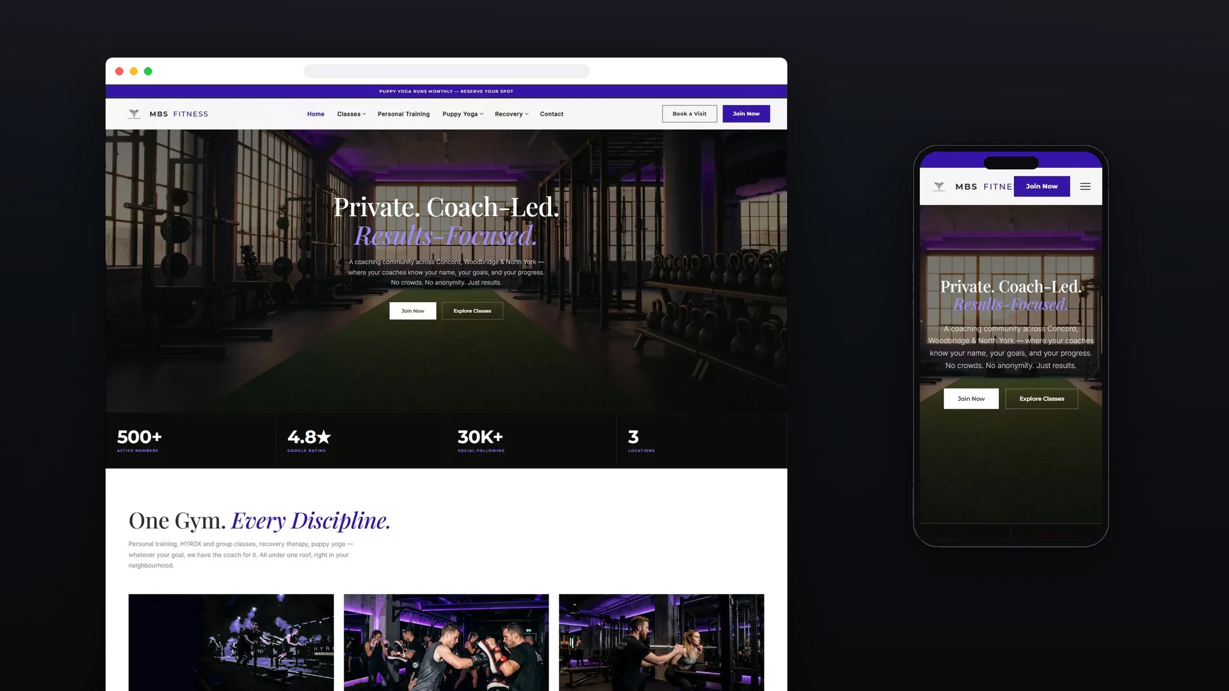 MBS Fitness website shown on desktop and mobile